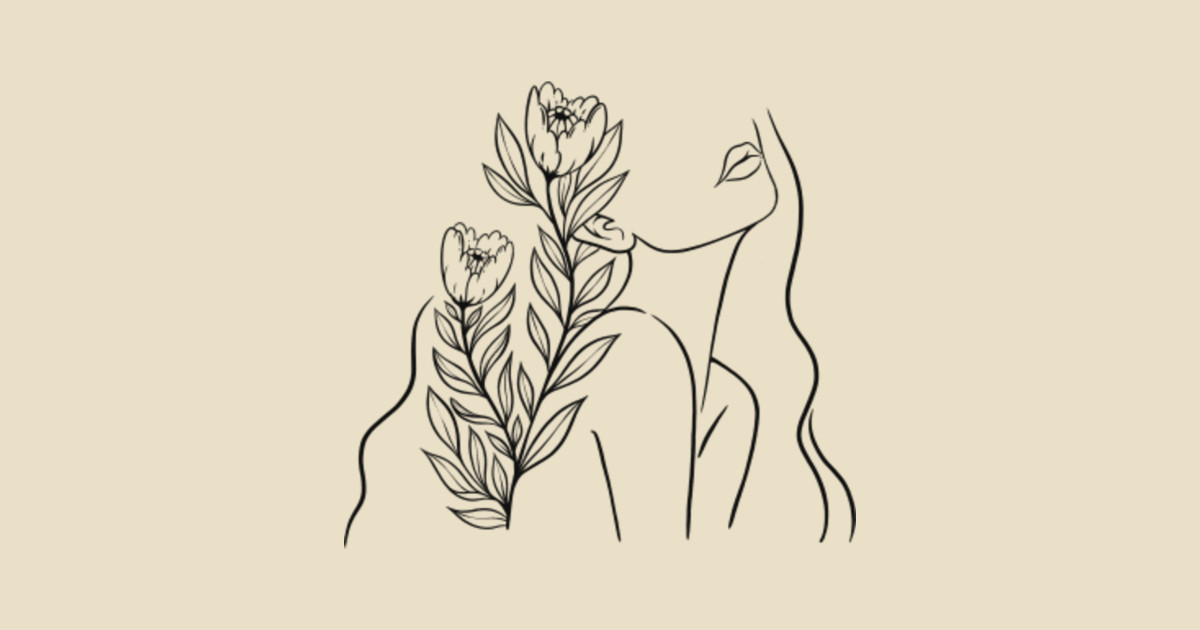 Download lady and flowers. line art - Woman Portrait Illustration ...