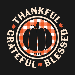 Thankful Grateful Blessed Plaid Pumpkin Fall Thanksgiving T-Shirt