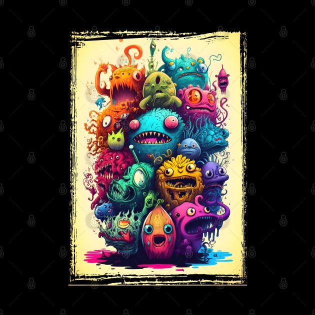 Colorful and Funny Monsters in Neon Watercolor Doodle Art Style by ToySenTao