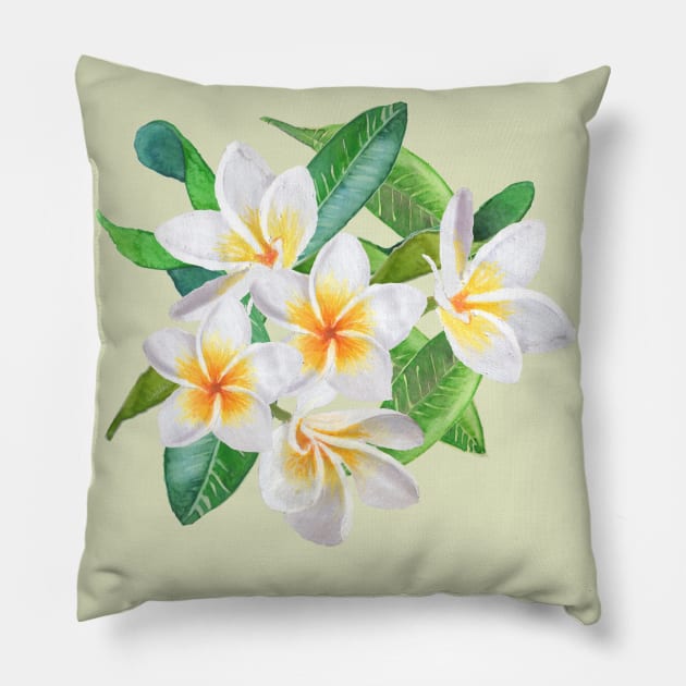 Tropical Frangipani - green mist Pillow by wallaceart