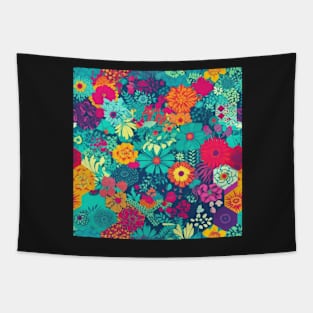 Purple, Teal, Hot Pink and Yellow Flower Floral Tapestry