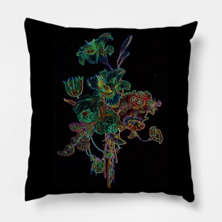 Black Panther Art - Flower Bouquet with Glowing Edges 5 Pillow