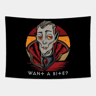 Halloween Vampire Want a Bite Retro Vintage Funny Tapestry