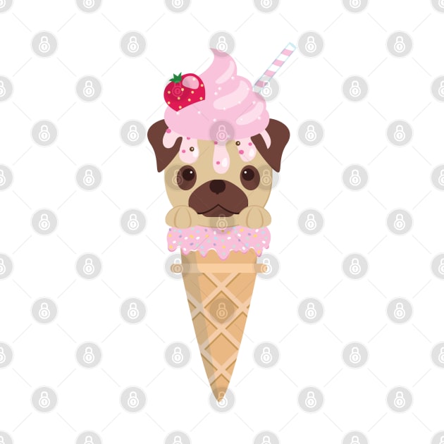 Cute Kawaii Pug Ice Cream Cone by CraftyCatz