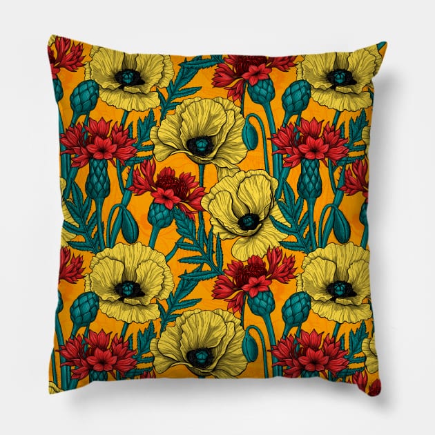 Yellow poppies and red cornflowers Pillow by katerinamk