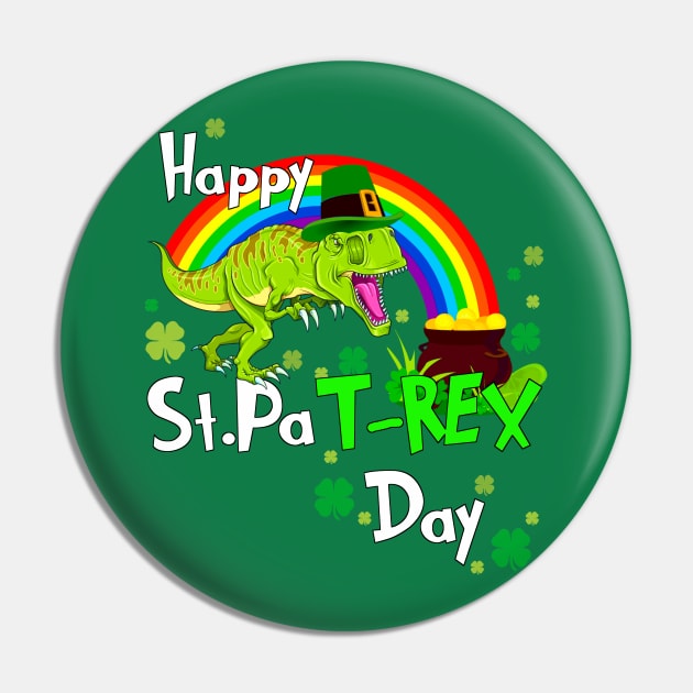 Happy St Patrick's Day Dinosaur PaT Rex Leprechaun Rainbow Pin by Bezra