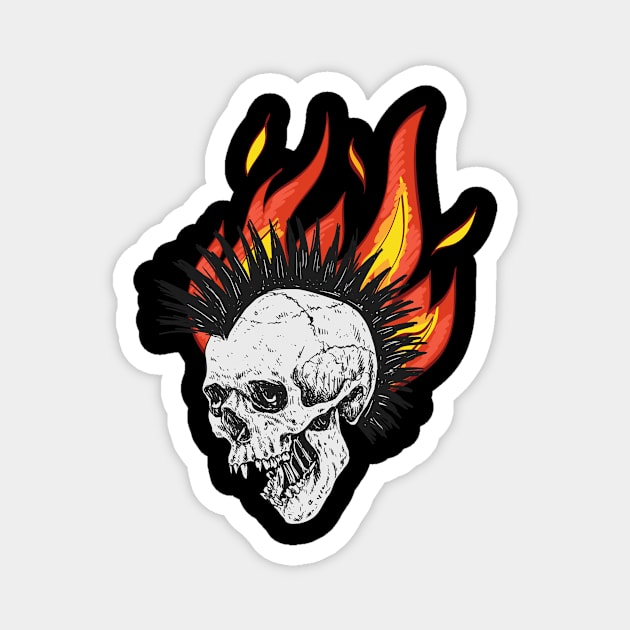 Black Orange Gothic Skull with Flame Illustration Magnet by modrenmode