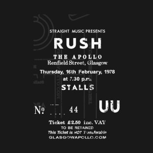 Rush 16th of February 1978 Glasgow Apollo UK Tour Ticket Repro T-Shirt