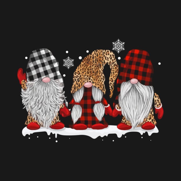 Three Gnomes In Leopard Printed Buffalo Plaid Christmas Gift Shirt by Kelley Clothing