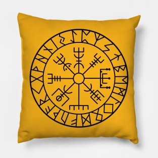 Viking Vegvisir, Protection runes and compass in black Pillow