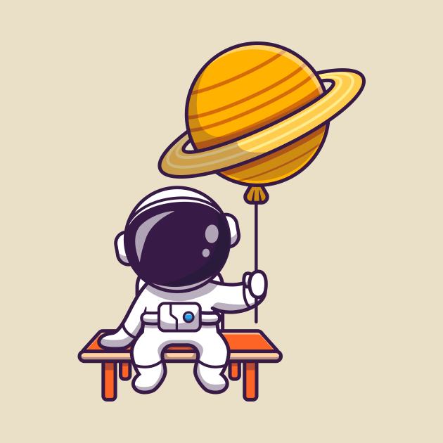 Cute Astronaut Sitting And Holding Planet Balloon Cartoon by Catalyst Labs