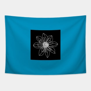 Minimal White Line Drawing Black Square Dahlia Flower Tapestry