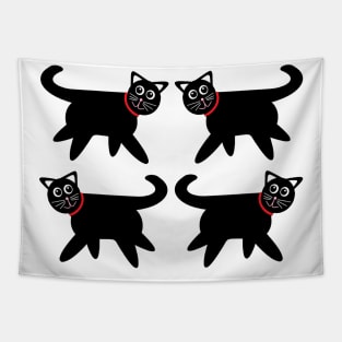 4 Black Cats in Red Collars Tapestry