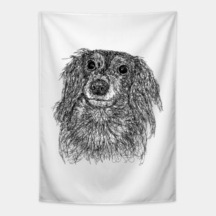 Papillon dog draw with scribble art style Tapestry