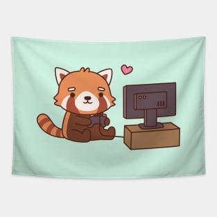 Cute Red Panda Loves Video Games Tapestry