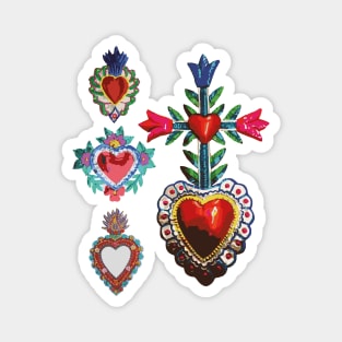 Sacred tin red heart mexican folk art bright maximalist decoration milagritos Magnet