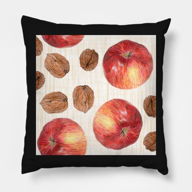 Autumn fruits: apples and walnuts Pillow by kobyakov