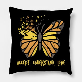 Accept Understand Love Butterfly Autism Awareness Pillow