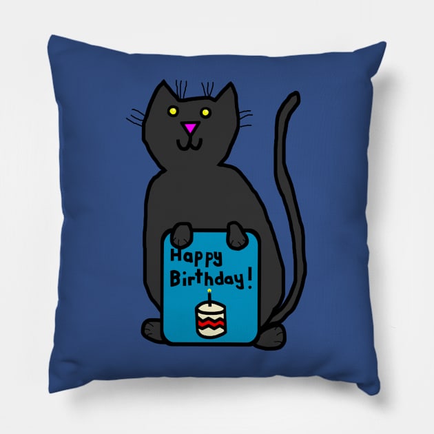 Cute Cat with Birthday Greetings Pillow by ellenhenryart