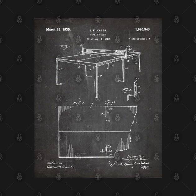 Table Tennis Patent - Ping Pong Fan Tennis Player Art - Black Chalkboard by patentpress