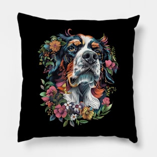 Cute Dog with Flowers Design Pillow