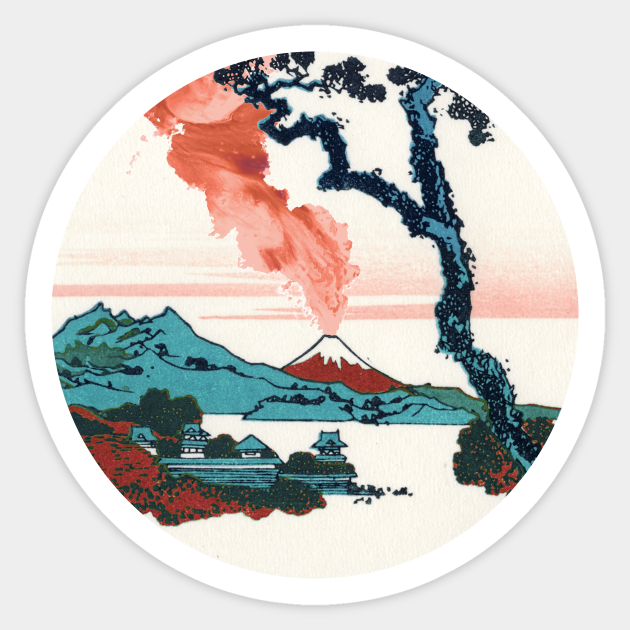 Hokusai View Of Mount Fuji With Eruption Mount Fuji Sticker Teepublic