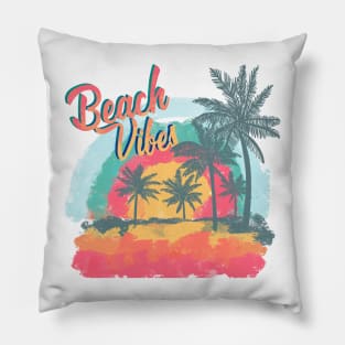 Beach Vibes, summer, ocean view, palm trees, pastels Pillow