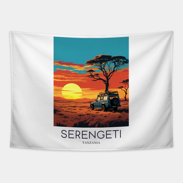 A Pop Art Travel Print of the Serengeti National Park - Tanzania Tapestry by Studio Red Koala