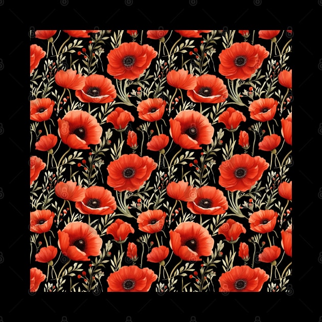 Red Poppies Watercolor Pattern #1 by RunAki