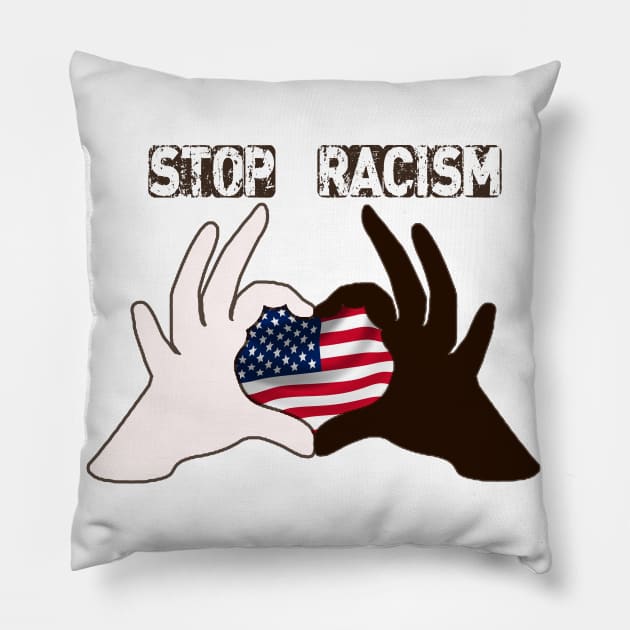 Stop Racism T Shirts USA Flag - Say No To Racism T Shirt - Human Rights  - Anti Racism United States Pillow by hardworking