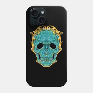 Skull head turquoise with art vintage gold. Phone Case