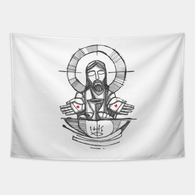 Jesus Christ Eucharist illustration Tapestry by bernardojbp