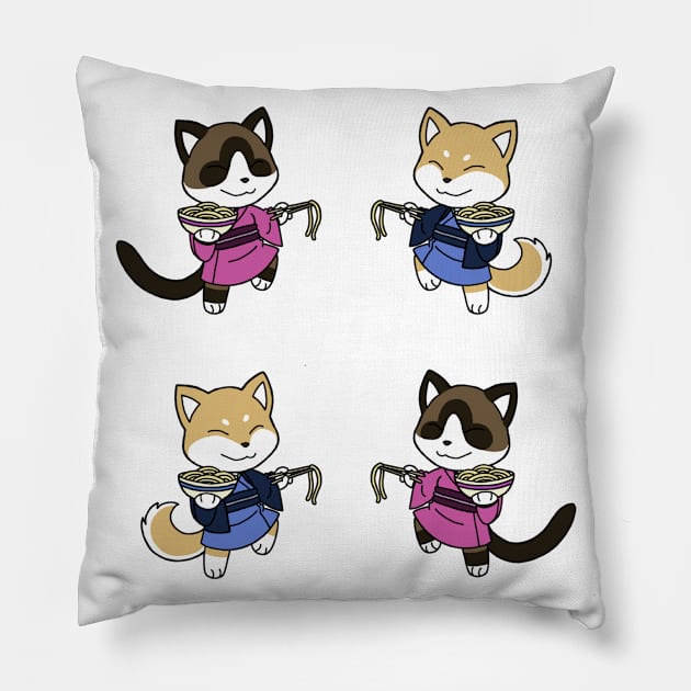 Neko and Inu Noodles Pillow by Firestorm Fox