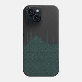 Teal Blue Mosque Silhouette with Islamic Pattern Phone Case