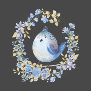 Blue bird in floral wreath, blue bird T-Shirt