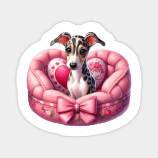 Valentine Greyhound Dog in Bed Magnet