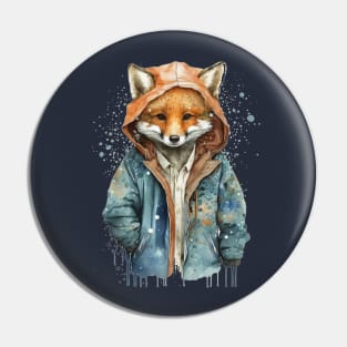 Fox watercolor wearing jacket Pin