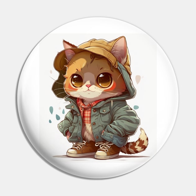 Very Cute Cat Face Anime Style - Cat - Pin