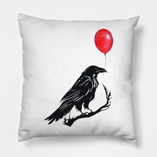 The Crow And Red Balloons Pillow