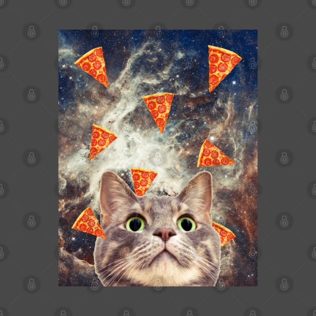 Cat in flying pizza space by reesea