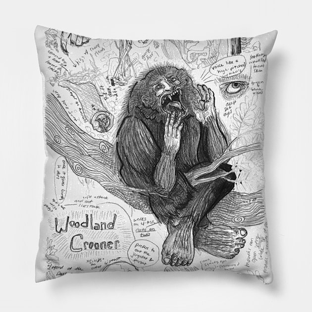 Woodland Crooner Bigfoot Study Pillow by Ballyraven