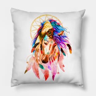 Native Horse With Dreamcatcher Pillow