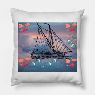 Buildable Beach Scenes Seashells and Starfish Journey in the sky Pillow