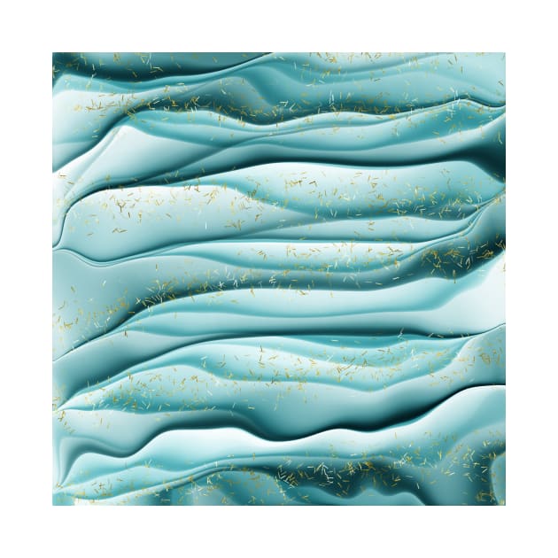 Teal White Gold Fantasy Wave Pattern by jodotodesign