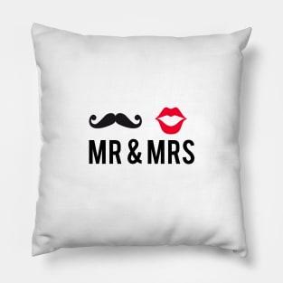 Mr and Mrs, text design with mustache and red lips Pillow