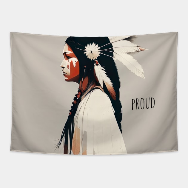 [AI Art] Proud Native American Woman With Headdress Tapestry by Sissely