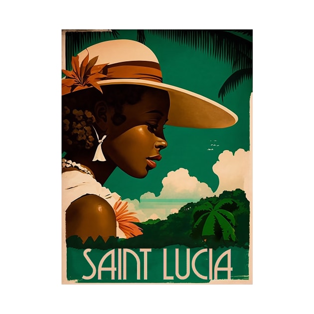 Saint Lucia Woman Vintage Travel Art Poster by OldTravelArt