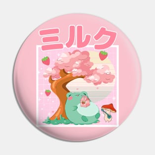 Strawberry Milk Kawaii Frog and Mushroom Pin