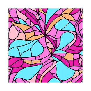 Pink Abstract Plant - Stained Glass Design Pattern T-Shirt