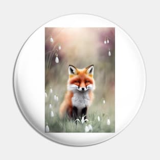 Fox With Snowdrops Pin